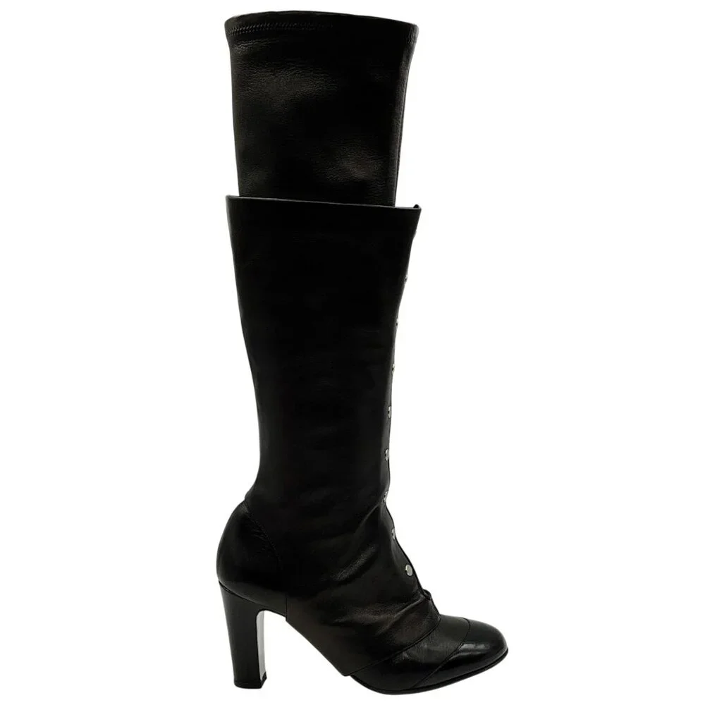 Chanel Black Leather Boots with Removable Spats - Picture 2 of 6